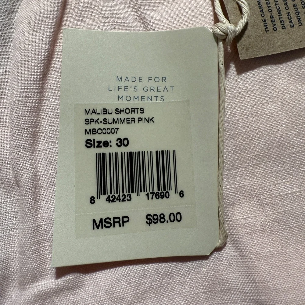 NWT Faherty Shorts Mens 30 Pink Summer Malibu Linen Blend 9